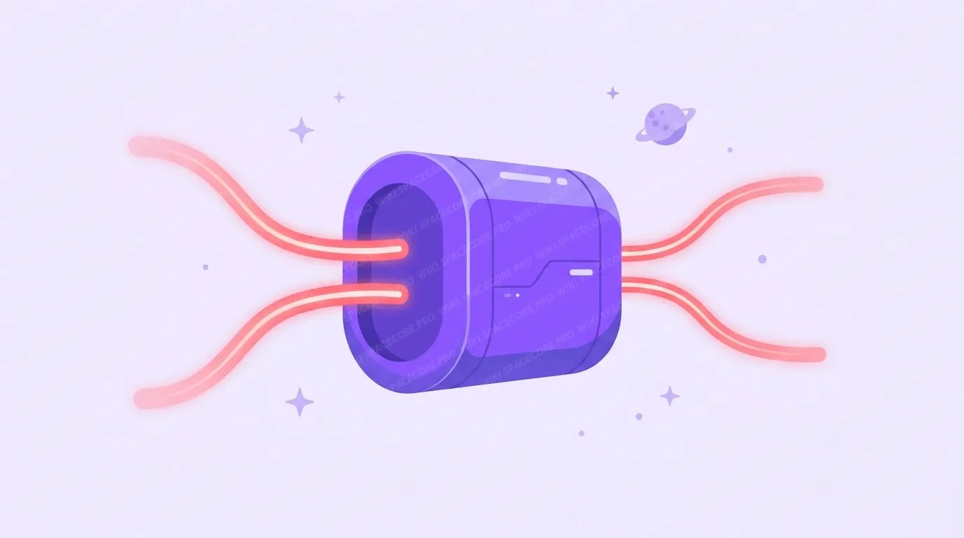 A server in violet space with two incoming and two outgoing data streams