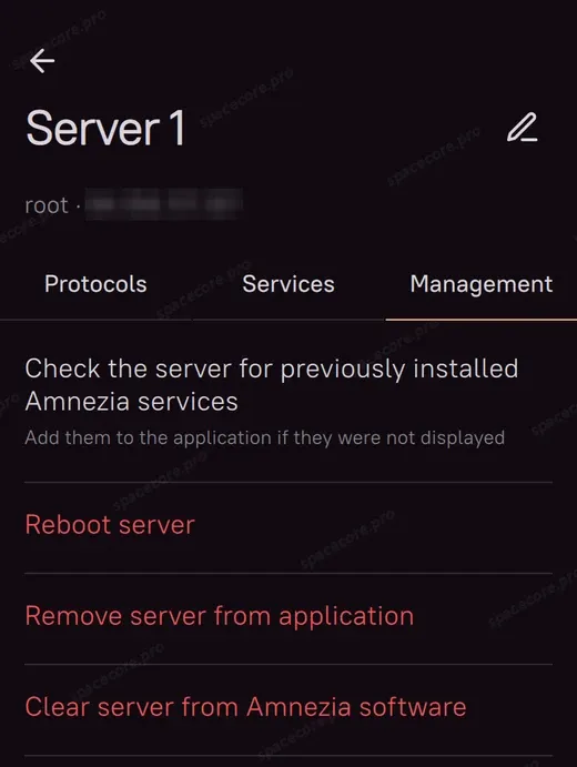 Вкладка Management в настройках сервера