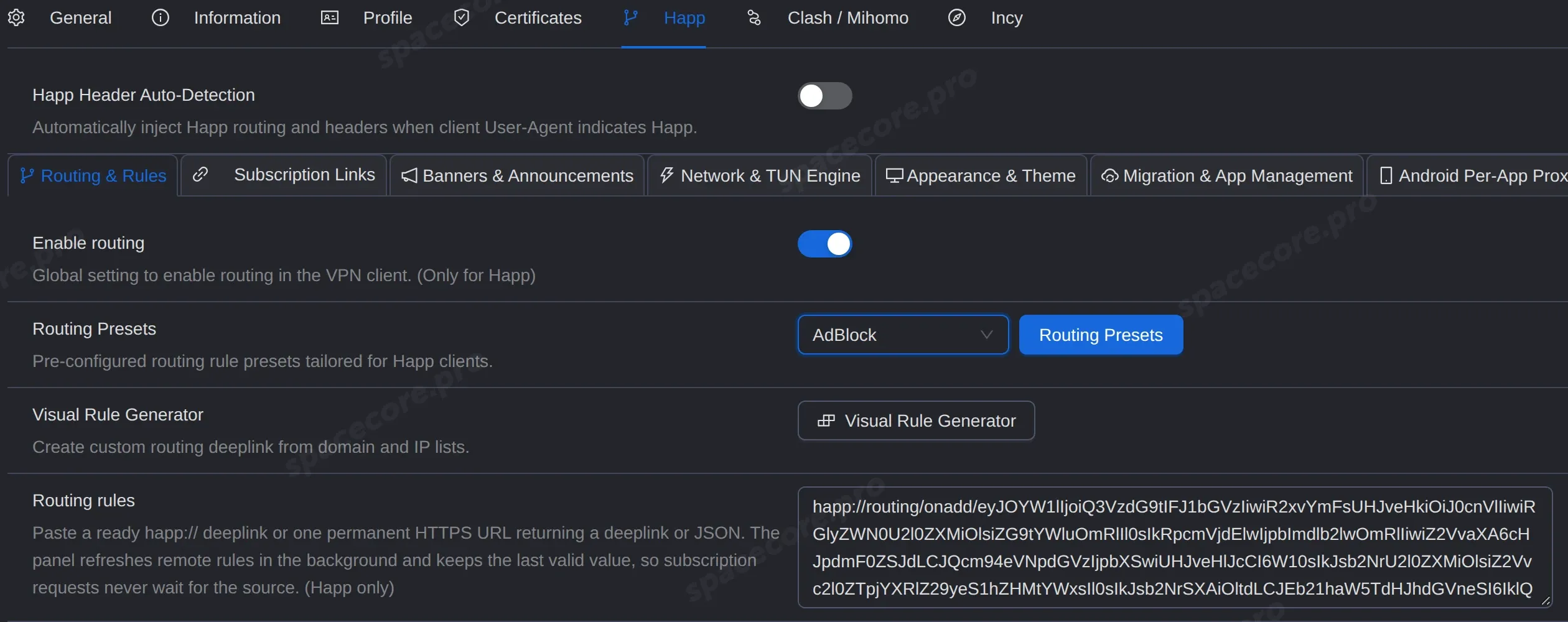 Настройки маршрутизации для Happ в 3X-UI