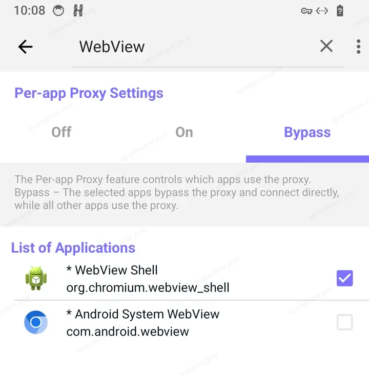 Выбор приложений в Happ на Android