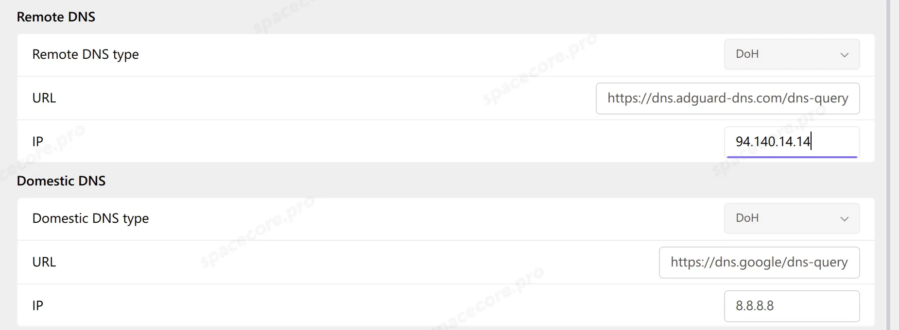 AdGuard DNS в настройках профиля Happ