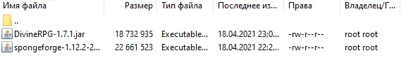 The mods folder with DivineRPG and SpongeForge files