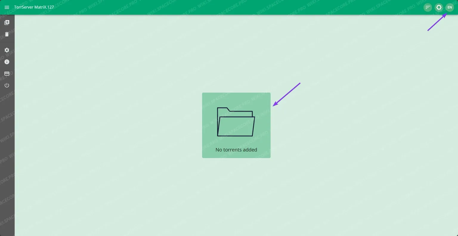 Empty TorrServer dashboard with the add-torrent button