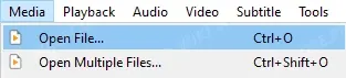 VLC Media menu with Open File highlighted