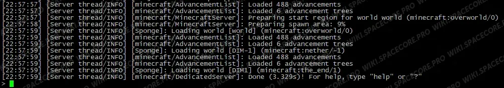 Startup log of a server with the SpongeForge core enabled