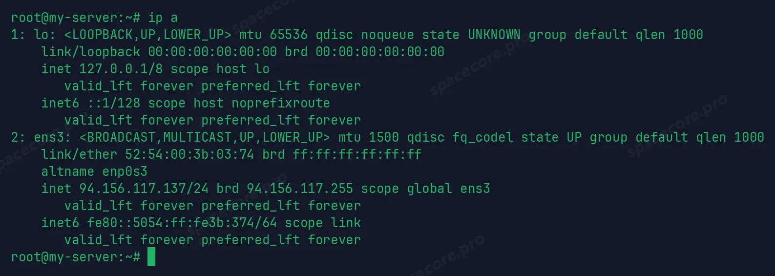Вывод ip a в Ubuntu
