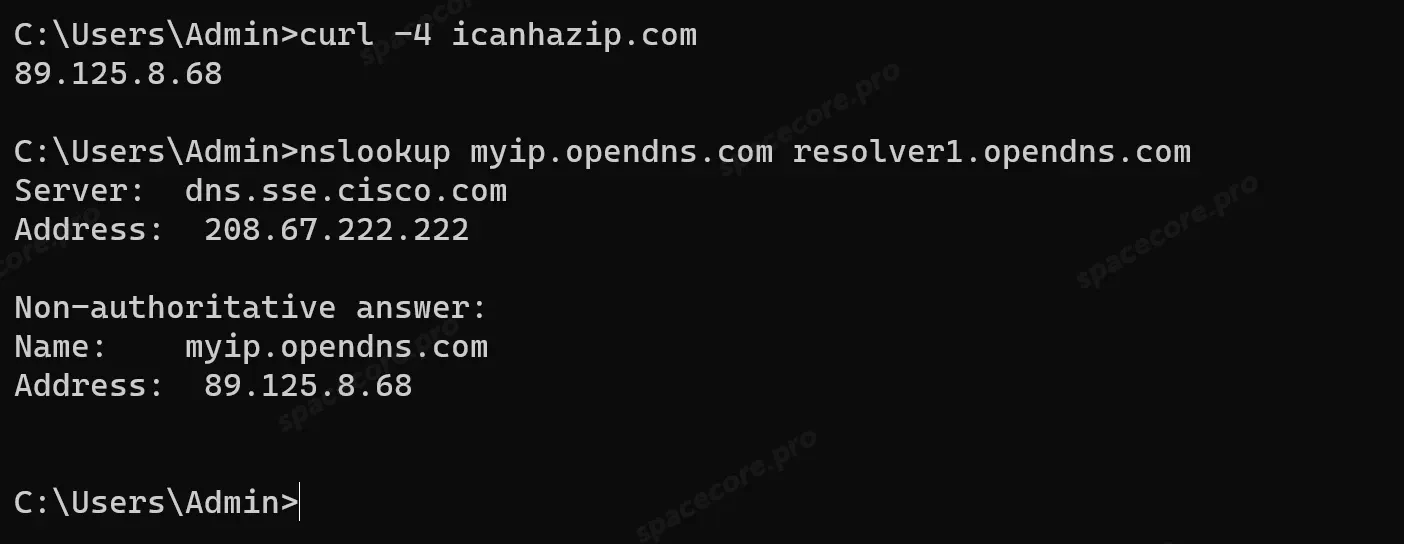 Внешний адрес через curl и nslookup