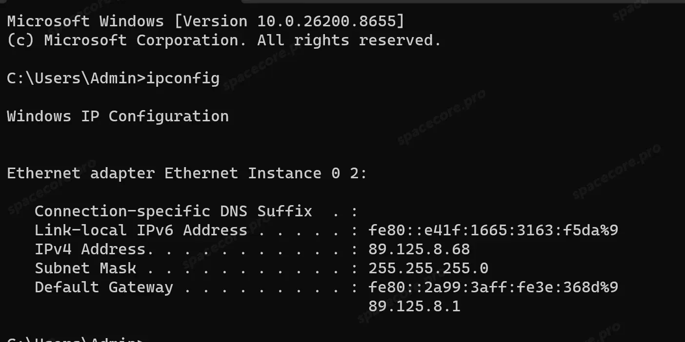 Вывод ipconfig в командной строке