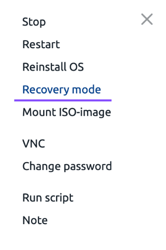 Recovery mode button in the VmManager panel