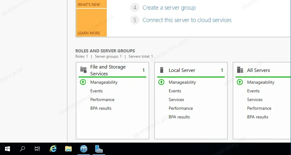 Рабочий стол Windows Server после входа с новым паролем