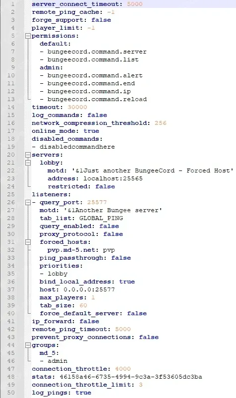 Default BungeeCord config.yml content